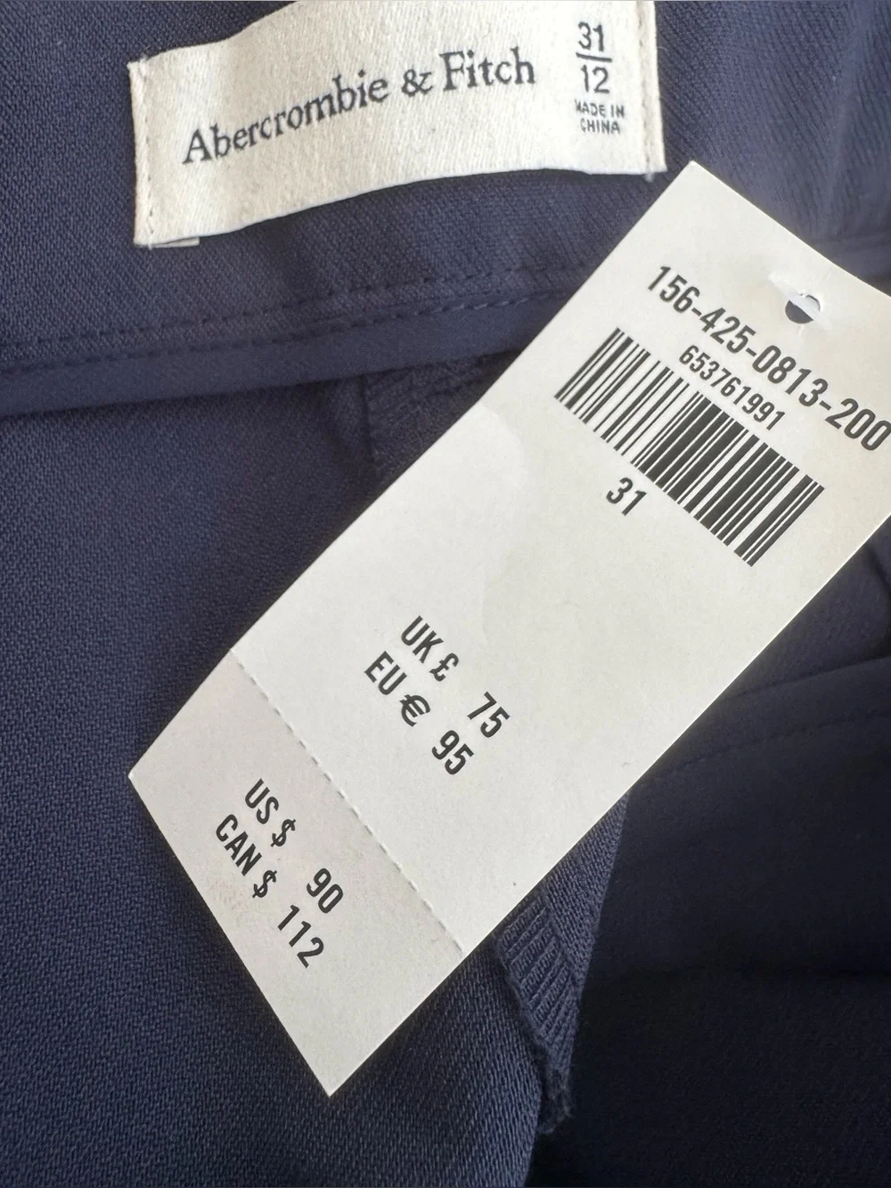 Abercrombie & Fitch Sloane Tailored wide leg Pant in Navy size 31/12